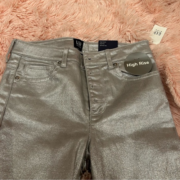 NWT GAP Shiny Silver High-Rise stretch pants Size 10 - Picture 4 of 10